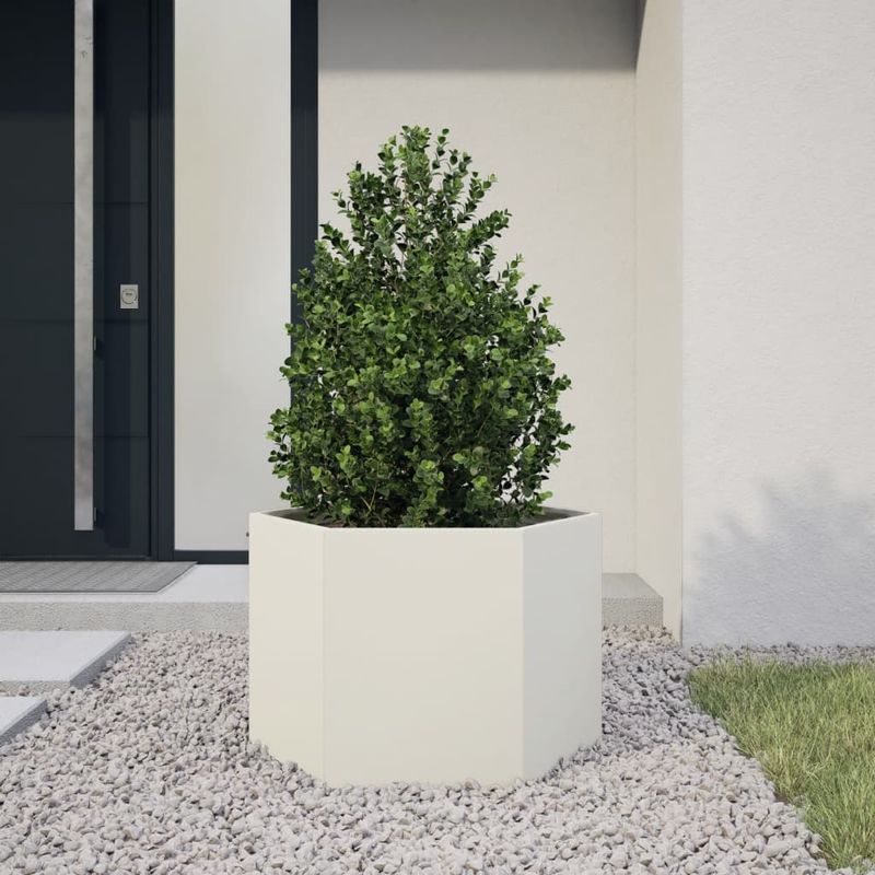 Casa si Gradina - Gradinarit si plante - Plante si ghivece - Ghivece si suporturi - Jardiniera de gradina alb 69x60x45 cm otel hexagonal - Infinity.ro