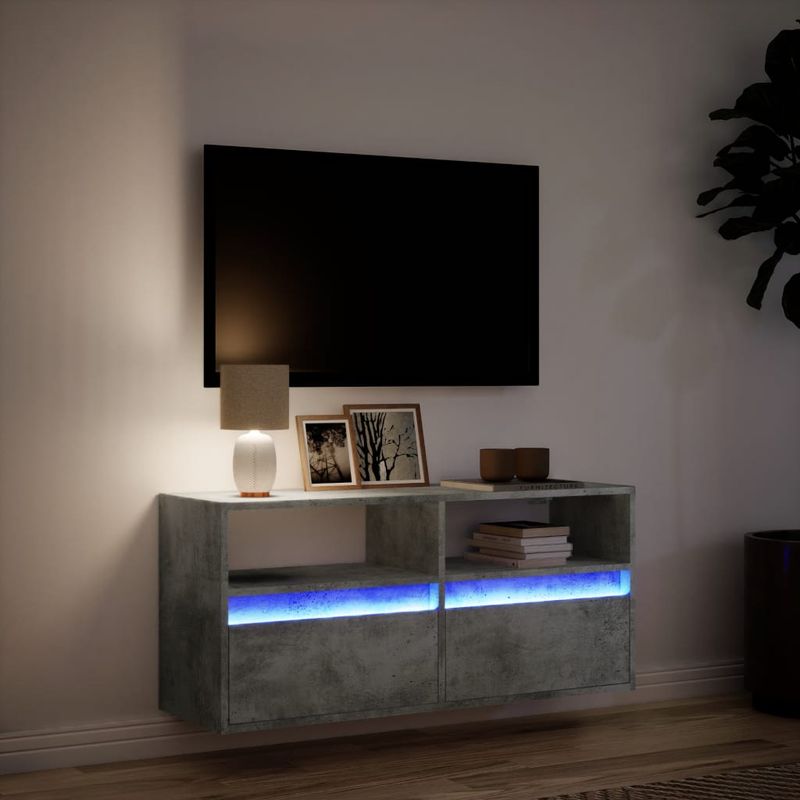 Casa si Gradina - Mobilier - Comode si corpuri - Comode - Comoda TV de perete cu lumini LED, gri beton, 100x31x45 cm - Infinity.ro