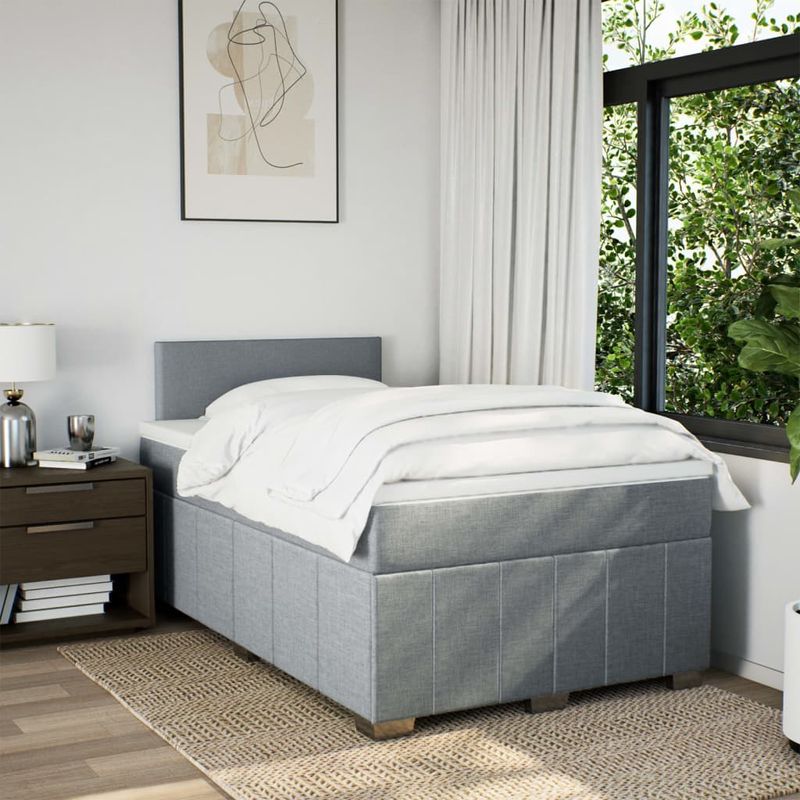 Casa si Gradina - Mobilier - Paturi si accesorii - Paturi - Pat continental cu saltea, gri deschis, 120x200 cm, textil - Infinity.ro