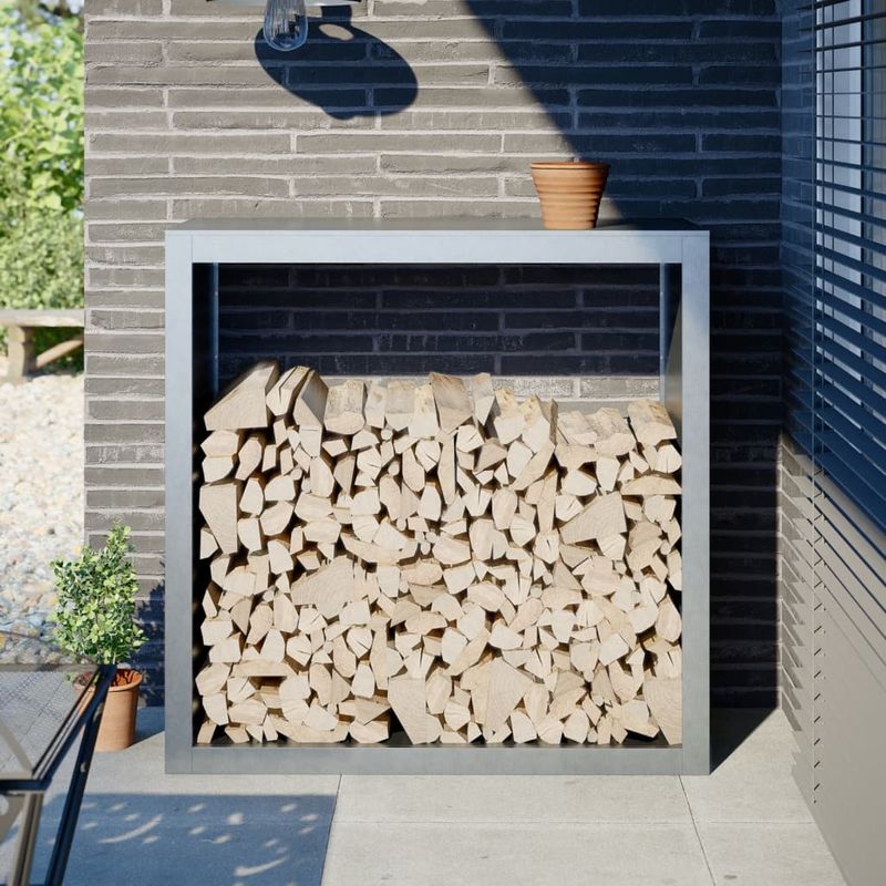 Casa si Gradina - Termice - Sobe, Seminee si accesorii - Accesorii seminee si sobe - Suport pentru lemne de foc, 100x40x100 cm, otel inoxidabil, oțel galvanizat/gri - Infinity.ro