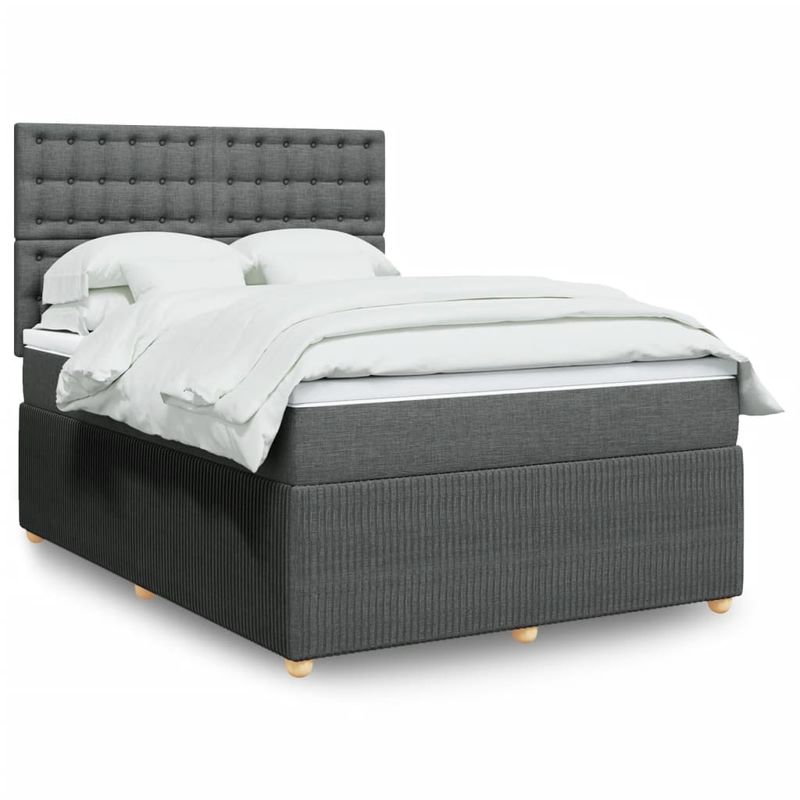 Casa si Gradina - Mobilier - Paturi si accesorii - Paturi - Pat box spring cu saltea, gri inchis, 140x200 cm, textil - Infinity.ro