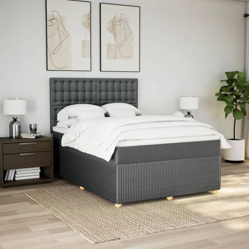 Casa si Gradina - Mobilier - Paturi si accesorii - Paturi - Pat box spring cu saltea, gri inchis, 140x200 cm, textil - Infinity.ro