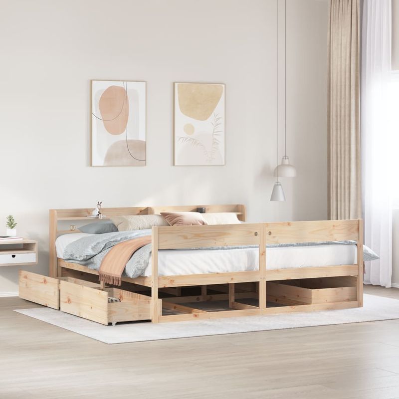 Casa si Gradina - Mobilier - Paturi si accesorii - Paturi - Cadru de pat fara saltea, 200x200 cm, lemn masiv pin - Infinity.ro