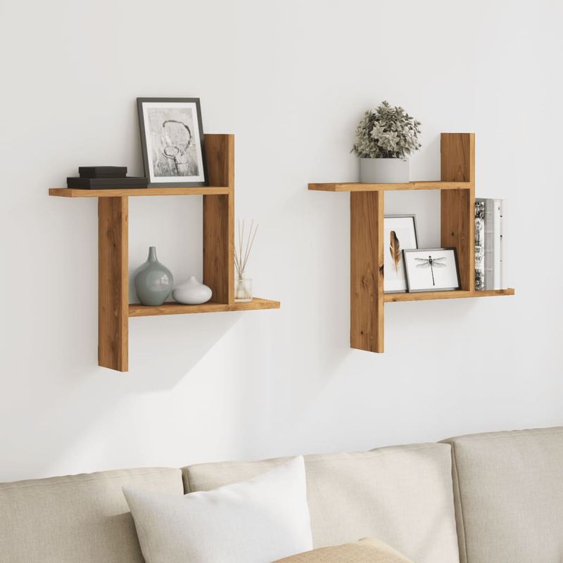 Casa si Gradina - Mobilier - Biblioteci si rafturi - Rafturi - Rafturi perete 2buc. stejar artizanal 50x12x50cm lemn prelucrat - Infinity.ro