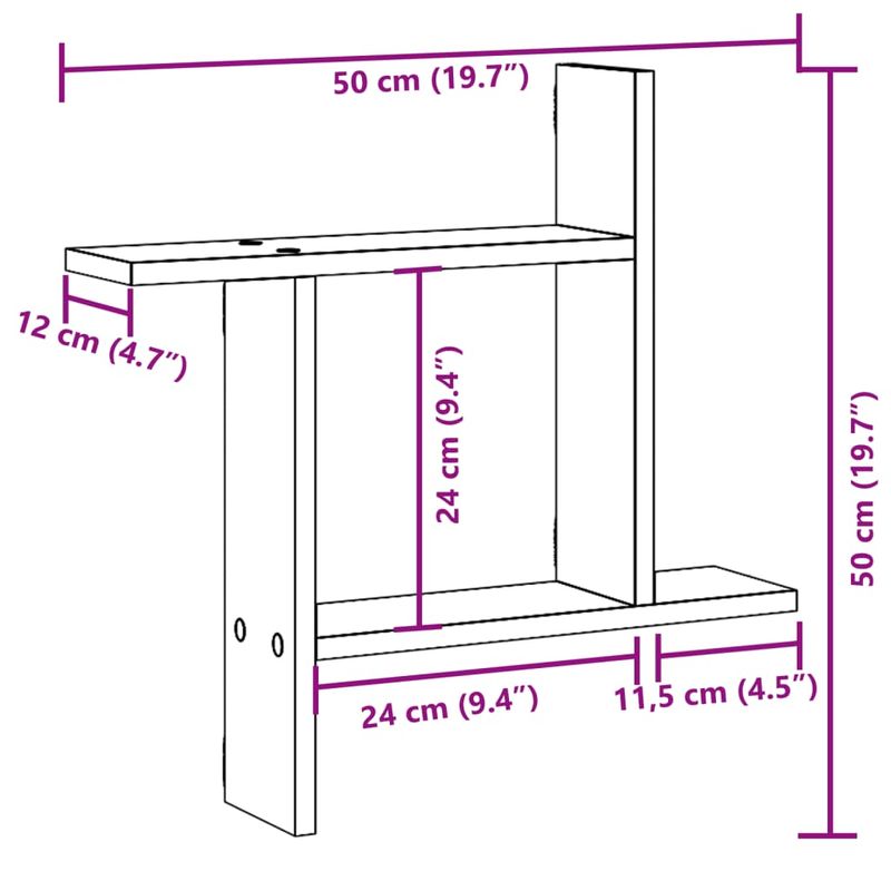 Casa si Gradina - Mobilier - Biblioteci si rafturi - Rafturi - Rafturi perete 2buc. stejar artizanal 50x12x50cm lemn prelucrat - Infinity.ro