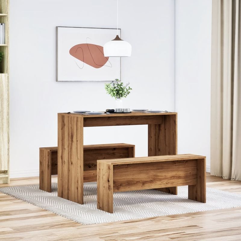 Casa si Gradina - Mobilier - Seturi de mobilier - Seturi bucatarie - Set masa si banci de bucatarie, 3 piese, stejar artizanal, lemn - Infinity.ro