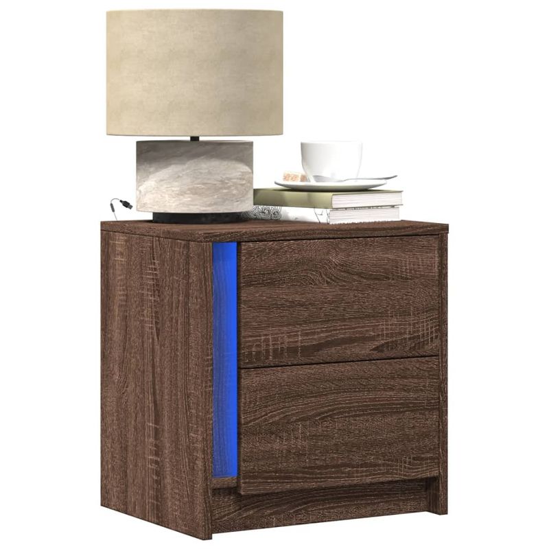 Casa si Gradina - Mobilier - Comode si corpuri - Noptiere - Noptiera cu lumini LED, stejar maro, lemn prelucrat - Infinity.ro