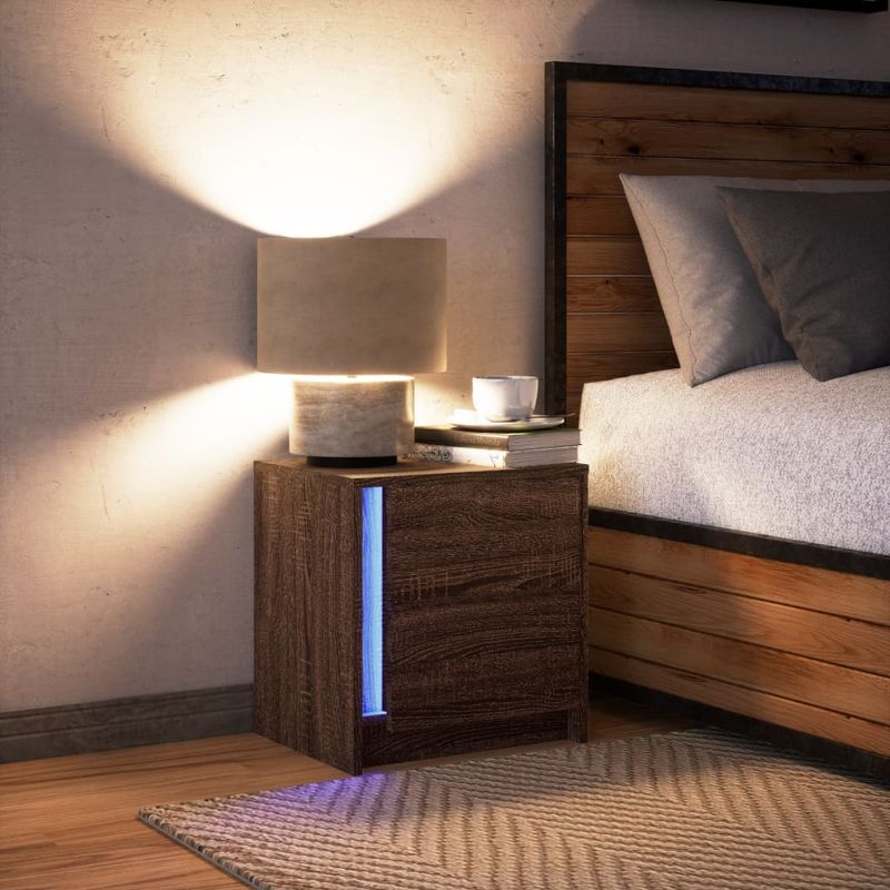 Casa si Gradina - Mobilier - Comode si corpuri - Noptiere - Noptiera cu lumini LED, stejar maro, lemn prelucrat - Infinity.ro