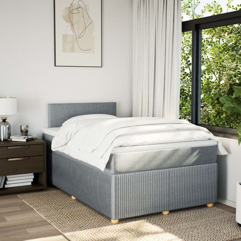 Casa si Gradina - Mobilier - Paturi si accesorii - Paturi - Pat continental cu saltea, gri deschis, 120x200 cm, textil - Infinity.ro