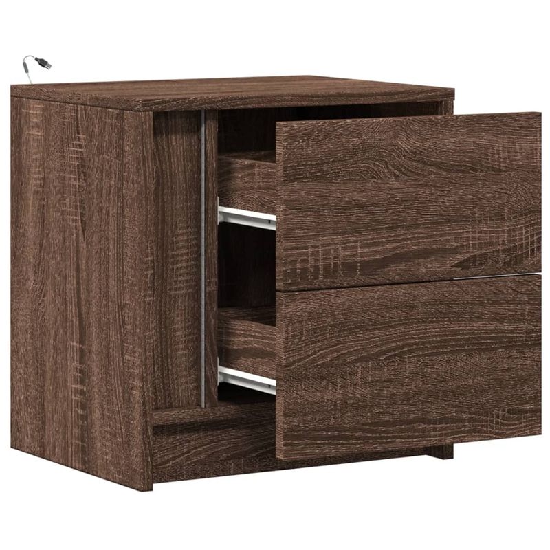 Casa si Gradina - Mobilier - Comode si corpuri - Noptiere - Noptiera cu lumini LED, stejar maro, lemn prelucrat - Infinity.ro