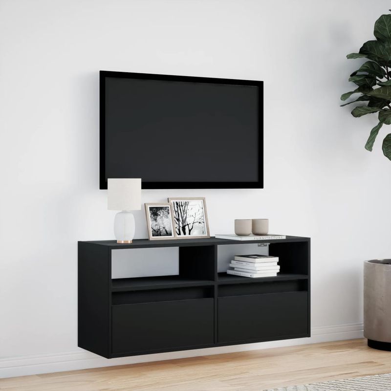 Casa si Gradina - Mobilier - Comode si corpuri - Comode - Dulap TV de perete cu lumini LED negru 100x31x45 cm - Infinity.ro