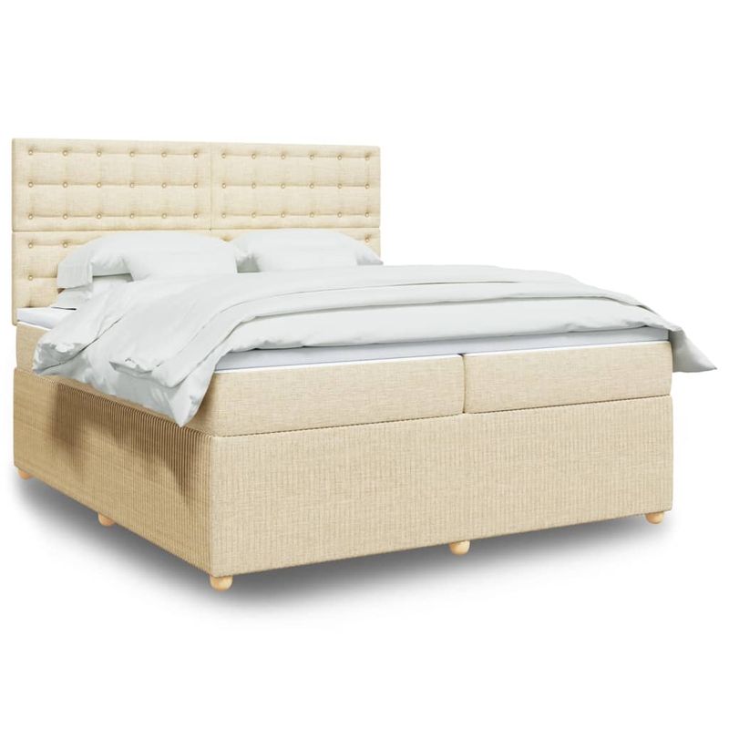 Casa si Gradina - Mobilier - Paturi si accesorii - Paturi - Pat box spring cu saltea, crem, 200x200 cm, textil - Infinity.ro