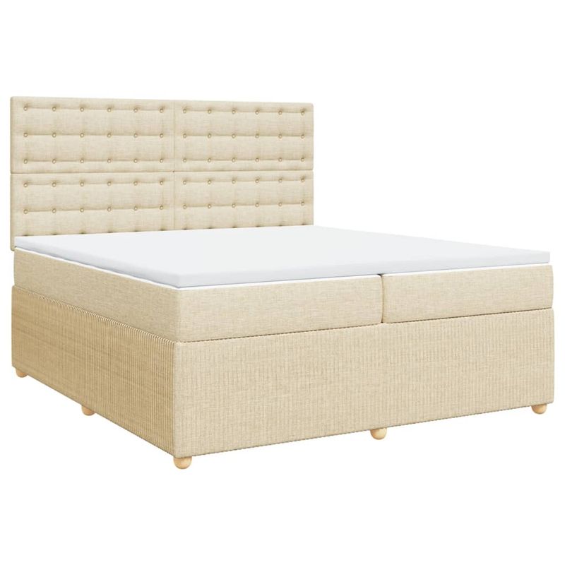 Casa si Gradina - Mobilier - Paturi si accesorii - Paturi - Pat box spring cu saltea, crem, 200x200 cm, textil - Infinity.ro