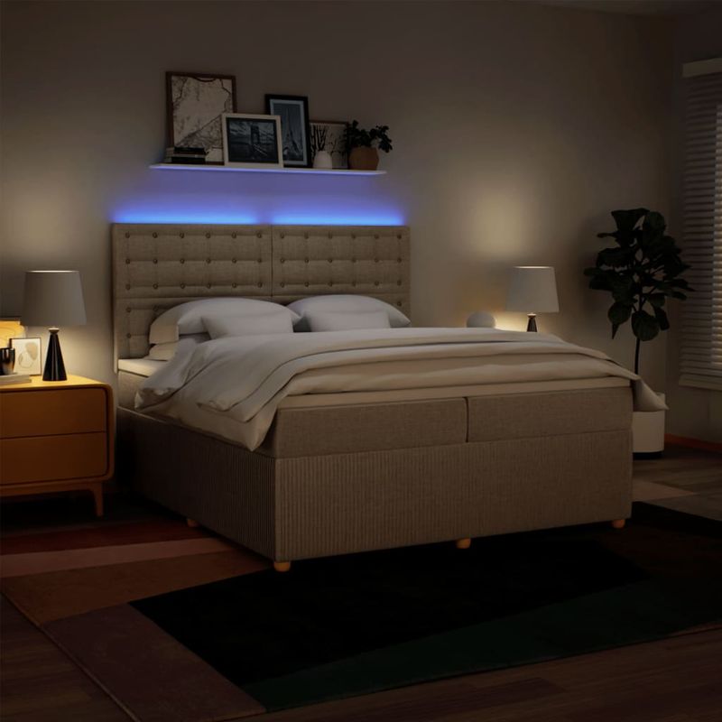Casa si Gradina - Mobilier - Paturi si accesorii - Paturi - Pat box spring cu saltea, crem, 200x200 cm, textil - Infinity.ro