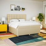 Casa si Gradina - Mobilier - Paturi si accesorii - Paturi - Pat box spring cu saltea, crem, 200x200 cm, textil - Infinity.ro