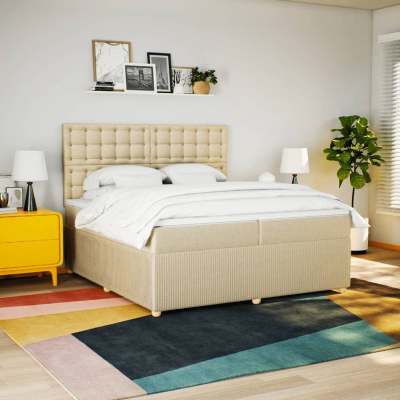 Casa si Gradina - Mobilier - Paturi si accesorii - Paturi - Pat box spring cu saltea, crem, 200x200 cm, textil - Infinity.ro