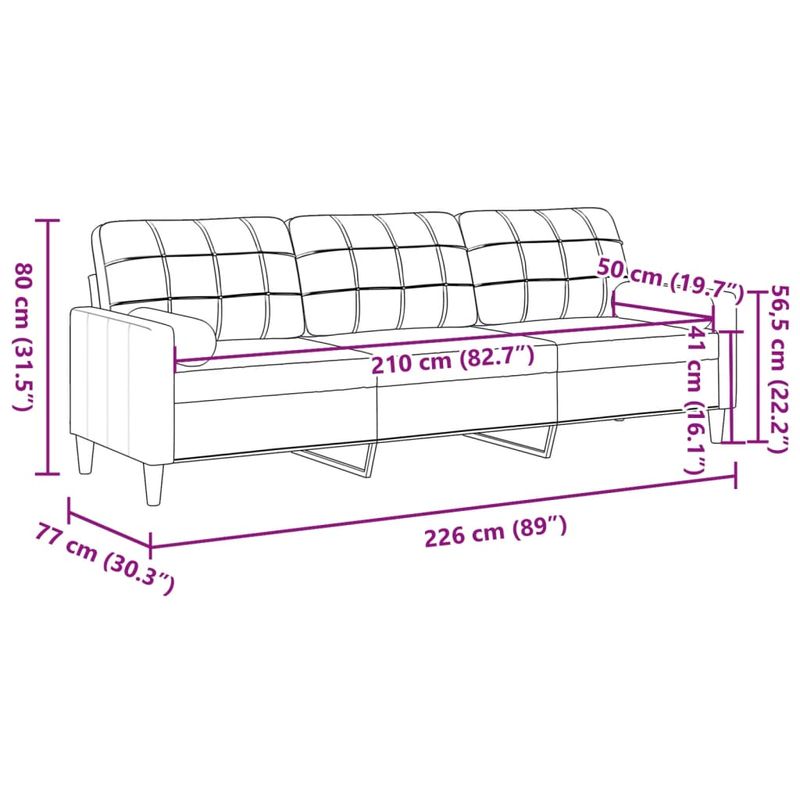 Casa si Gradina - Mobilier - Canapele si coltare - Canapele - Canapea cu 3 locuri cu pernute, negru, 210 cm, textil - Infinity.ro