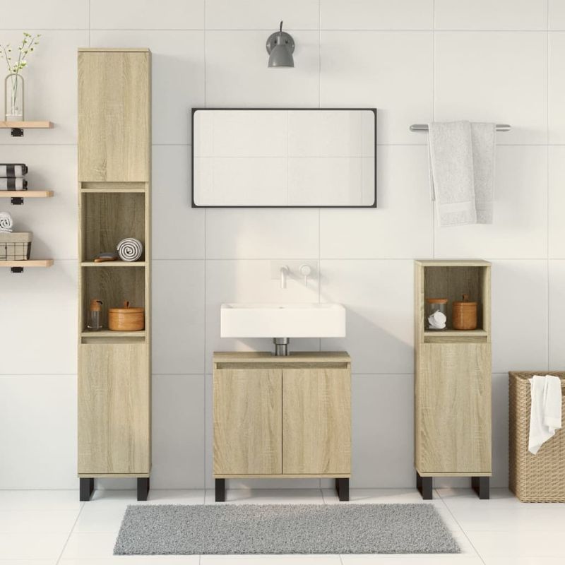 Casa si Gradina - Mobilier - Seturi de mobilier - Seturi baie - Set mobilier de baie, 3 piese, stejar sonoma, lemn prelucrat - Infinity.ro