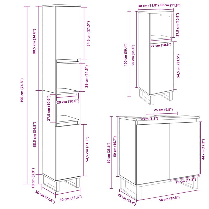 Casa si Gradina - Mobilier - Seturi de mobilier - Seturi baie - Set mobilier de baie, 3 piese, stejar sonoma, lemn prelucrat - Infinity.ro