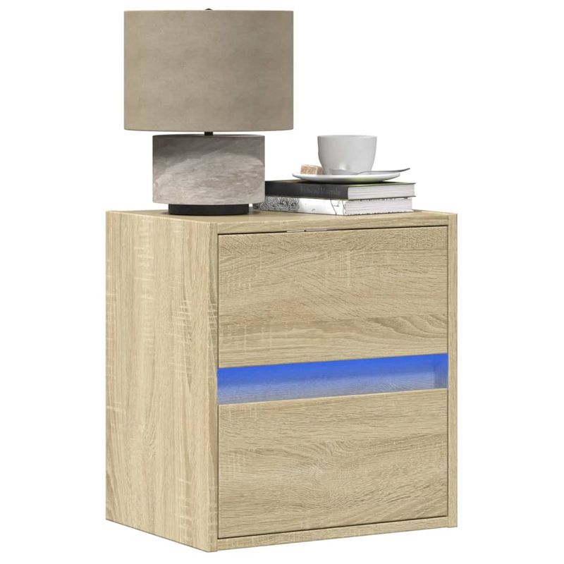 Casa si Gradina - Mobilier - Comode si corpuri - Noptiere - Noptiera montata pe perete cu lumini LED, stejar sonoma - Infinity.ro