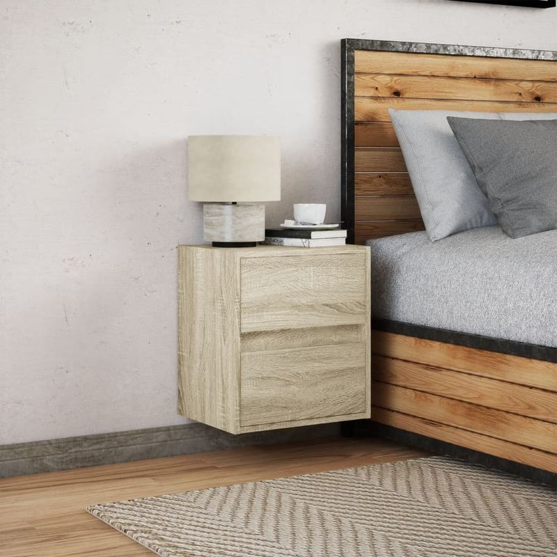 Casa si Gradina - Mobilier - Comode si corpuri - Noptiere - Noptiera montata pe perete cu lumini LED, stejar sonoma - Infinity.ro