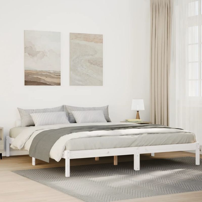 Casa si Gradina - Mobilier - Paturi si accesorii - Paturi - Cadru pat foarte lung fara saltea alb 200x220 cm lemn masiv pin - Infinity.ro
