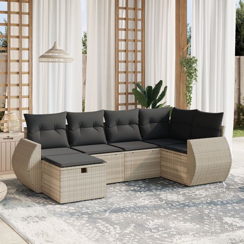 Casa si Gradina - Gradina si terasa - Mobilier exterior - Seturi mobila gradina - Set canapele de gradina cu perne, 6 piese gri deschis poliratan - Infinity.ro