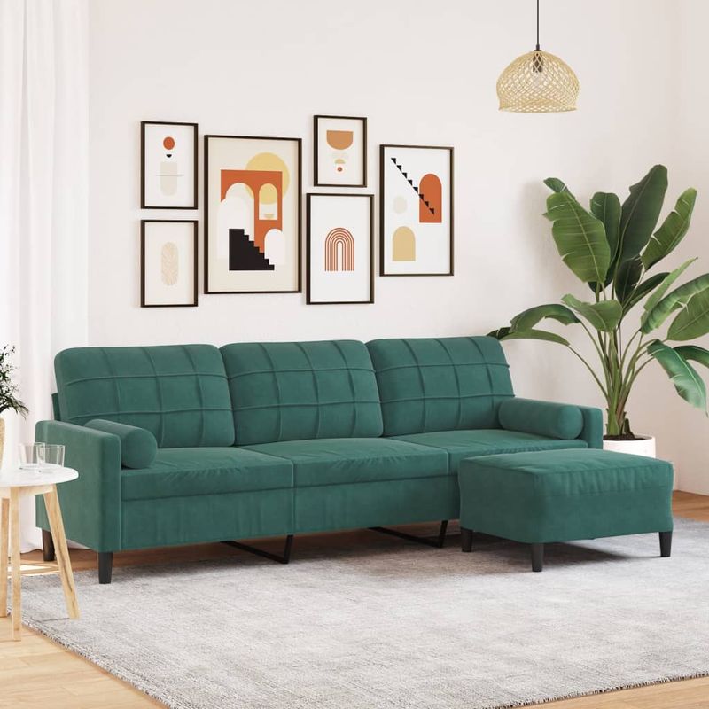 Casa si Gradina - Mobilier - Canapele si coltare - Canapele - Canapea cu 3 locuri si taburet, verde inchis, 210 cm, catifea - Infinity.ro