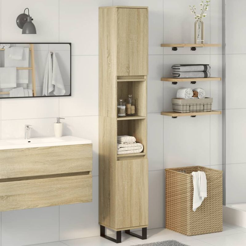Casa si Gradina - Mobilier - Mobilier baie - Comode baie - Dulap de baie, stejar sonoma, 30x30x190 cm, lemn prelucrat - Infinity.ro