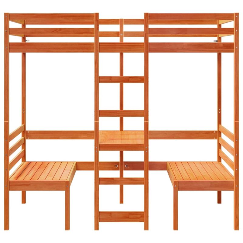 Casa si Gradina - Mobilier - Paturi si accesorii - Paturi - Cadru pat etajat birou/scaune, maro, 75x190 cm, lemn masiv pin - Infinity.ro