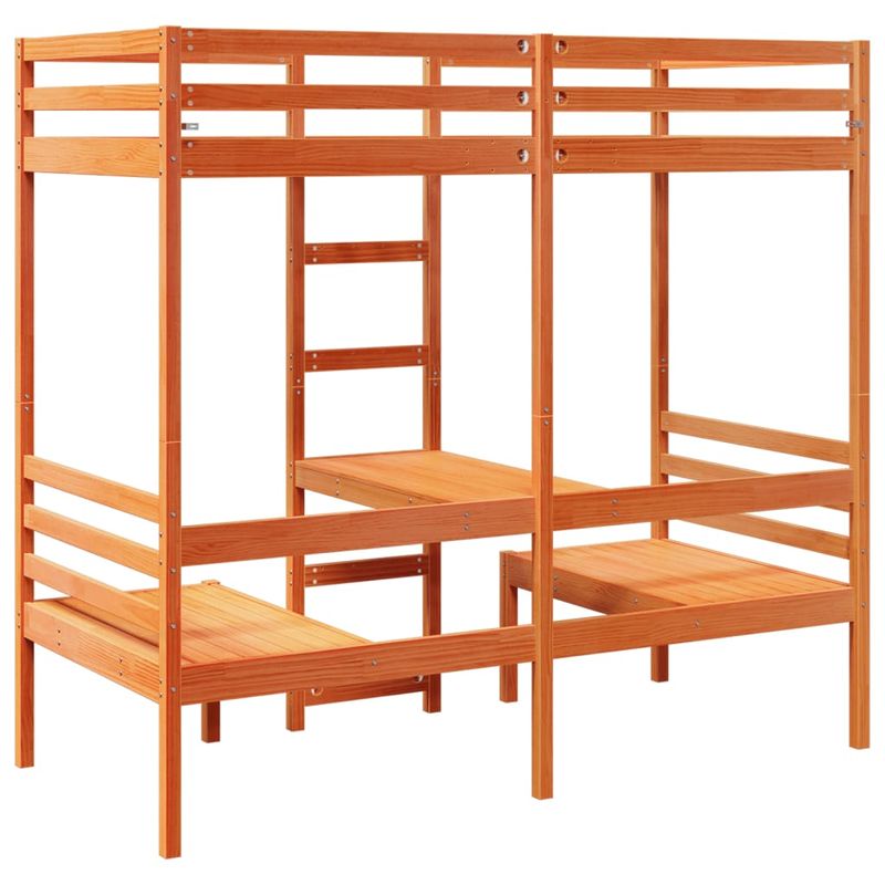 Casa si Gradina - Mobilier - Paturi si accesorii - Paturi - Cadru pat etajat birou/scaune, maro, 75x190 cm, lemn masiv pin - Infinity.ro