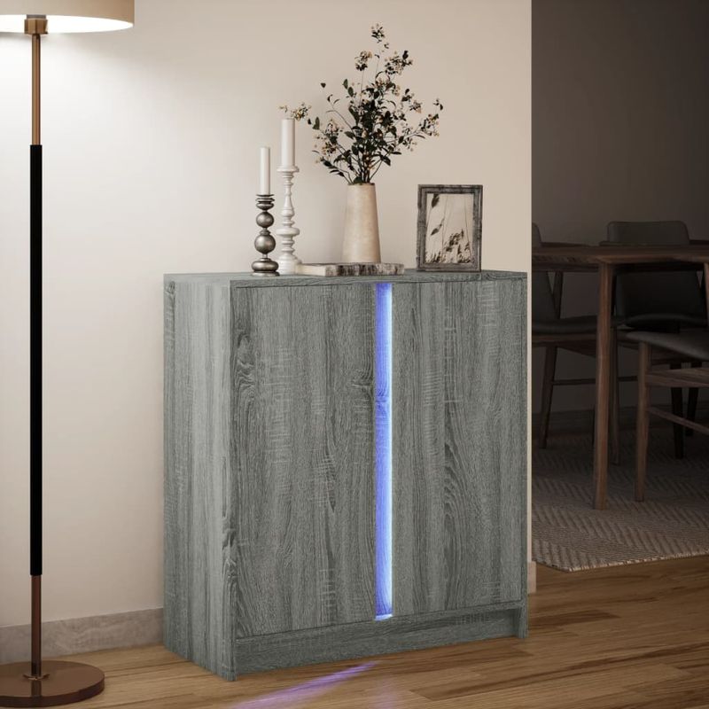 Casa si Gradina - Mobilier - Comode si corpuri - Comode - Dulap cu LED, gri sonoma, 77x34x85 cm, lemn prelucrat - Infinity.ro