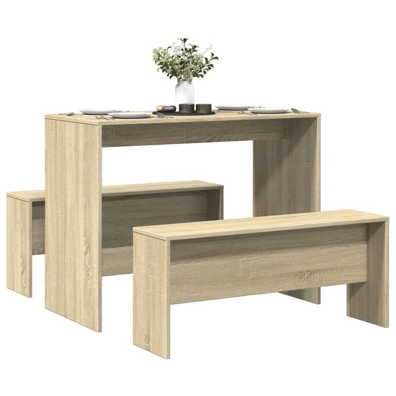 Casa si Gradina - Mobilier - Seturi de mobilier - Seturi mese si scaune - Set masa si banci bucatarie 3piese stejar sonoma lemn prelucrat - Infinity.ro