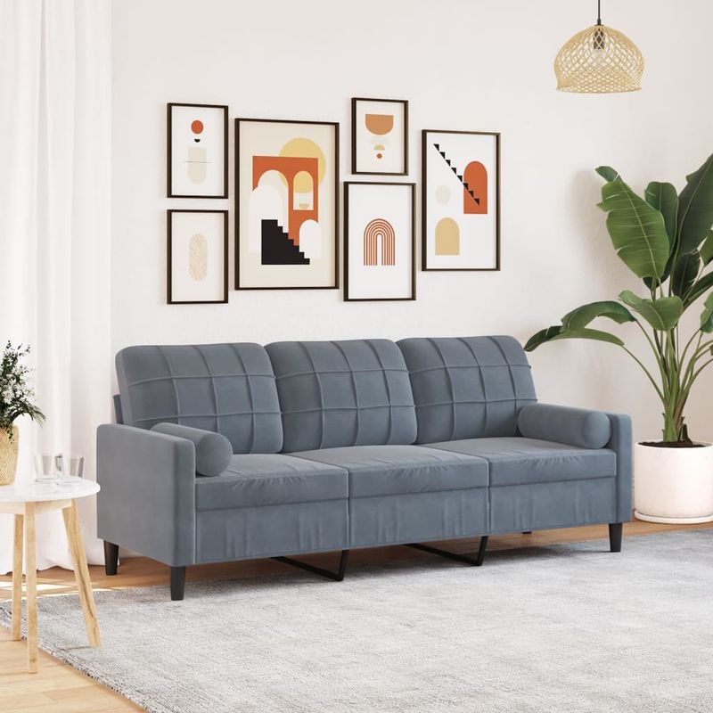 Casa si Gradina - Mobilier - Canapele si coltare - Canapele - Canapea cu 3 locuri cu pernute, gri inchis, 180 cm, catifea - Infinity.ro