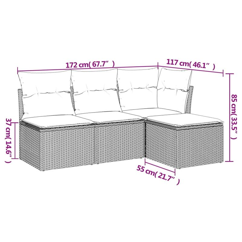Casa si Gradina - Gradina si terasa - Mobilier exterior - Seturi mobila gradina - Set canapea de gradina cu perne, 4 piese, gri deschis poliratan - Infinity.ro
