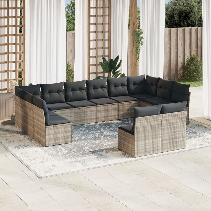 Casa si Gradina - Gradina si terasa - Mobilier exterior - Seturi mobila gradina - Set canapele de gradina cu perne, 12piese gri deschis poliratan - Infinity.ro