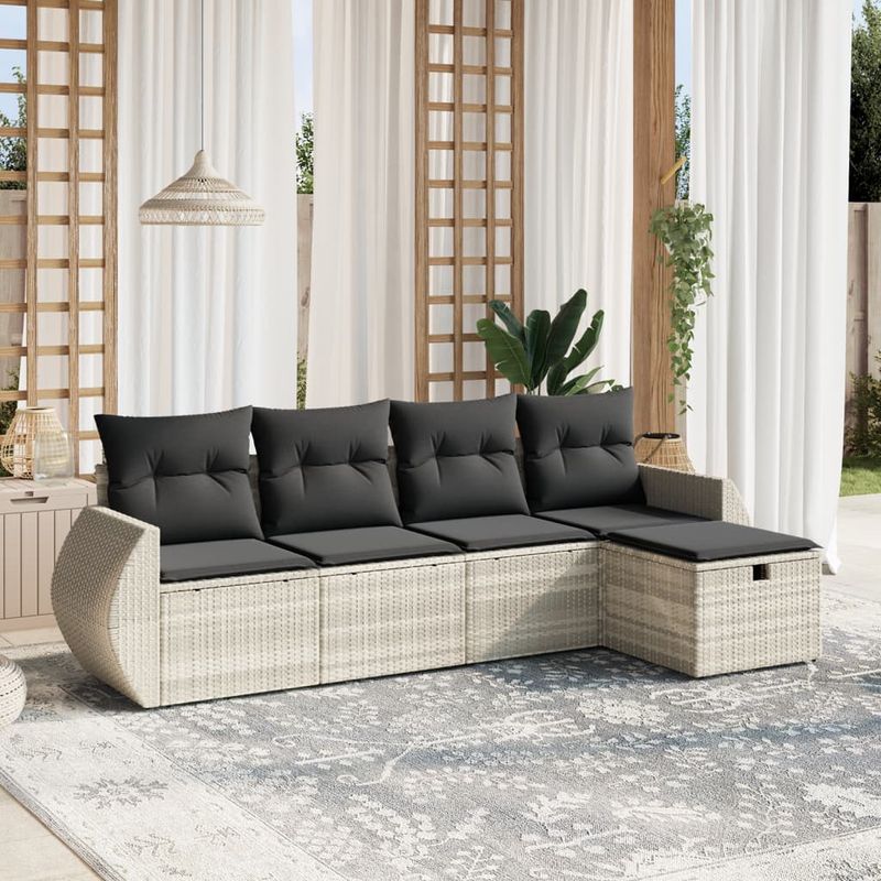 Casa si Gradina - Gradina si terasa - Mobilier exterior - Seturi mobila gradina - Set canapele de gradina cu perne, 5 piese gri deschis poliratan - Infinity.ro