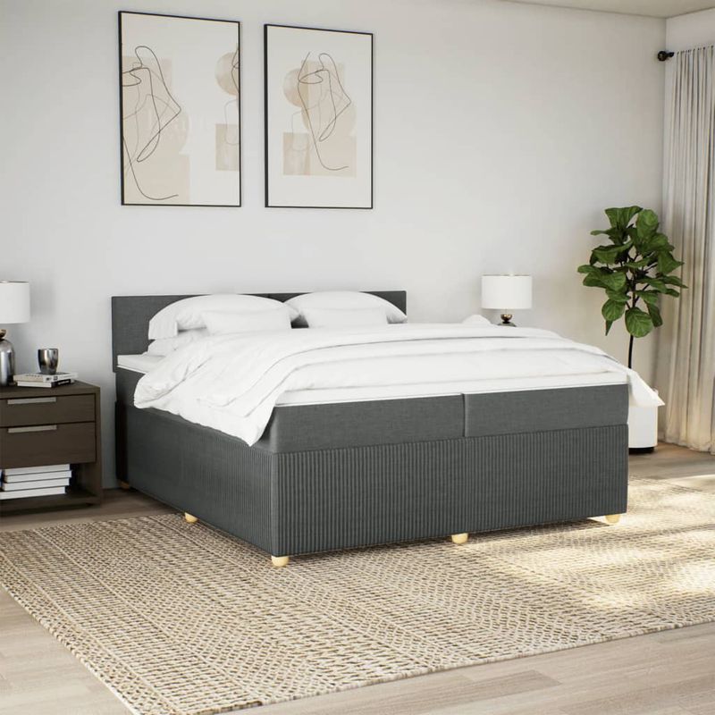 Casa si Gradina - Mobilier - Paturi si accesorii - Paturi - Pat box spring cu saltea, gri inchis, 200x200 cm, textil - Infinity.ro