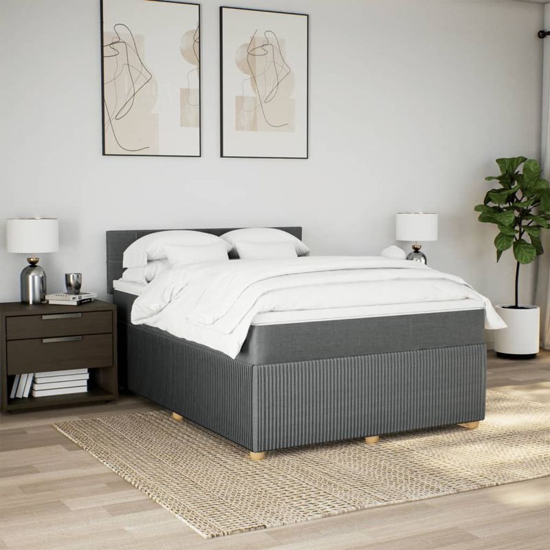 Casa si Gradina - Mobilier - Paturi si accesorii - Paturi - Pat box spring cu saltea, gri inchis, 140x190 cm, textil - Infinity.ro