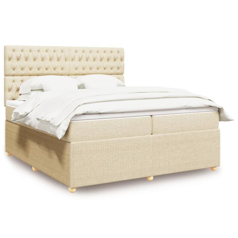 Casa si Gradina - Mobilier - Paturi si accesorii - Paturi - Pat box spring cu saltea, crem, 200x200 cm, textil - Infinity.ro