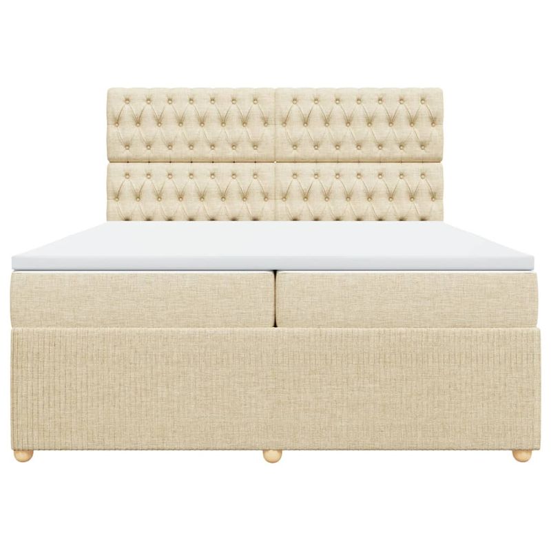 Casa si Gradina - Mobilier - Paturi si accesorii - Paturi - Pat box spring cu saltea, crem, 200x200 cm, textil - Infinity.ro