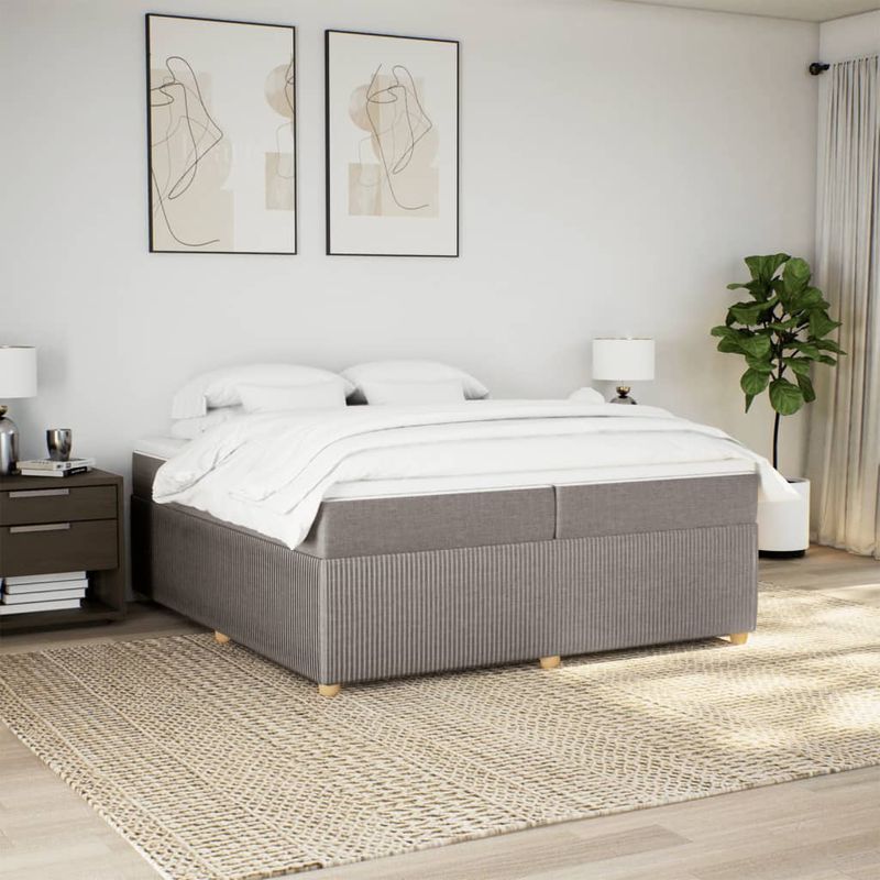 Casa si Gradina - Mobilier - Paturi si accesorii - Paturi - Pat box spring cu saltea, gri taupe, 200x200 cm, textil - Infinity.ro