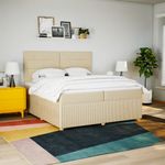 Casa si Gradina - Mobilier - Paturi si accesorii - Paturi - Pat box spring cu saltea, crem, 200x200 cm, textil - Infinity.ro