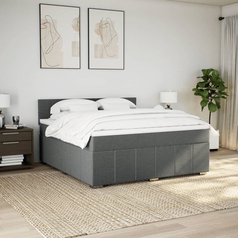 Casa si Gradina - Mobilier - Paturi si accesorii - Paturi - Pat box spring cu saltea, gri inchis, 180x200 cm, textil - Infinity.ro