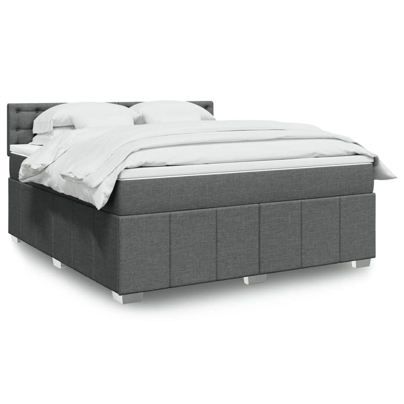 Casa si Gradina - Mobilier - Paturi si accesorii - Paturi - Pat box spring cu saltea, gri inchis, 180x200 cm, textil - Infinity.ro