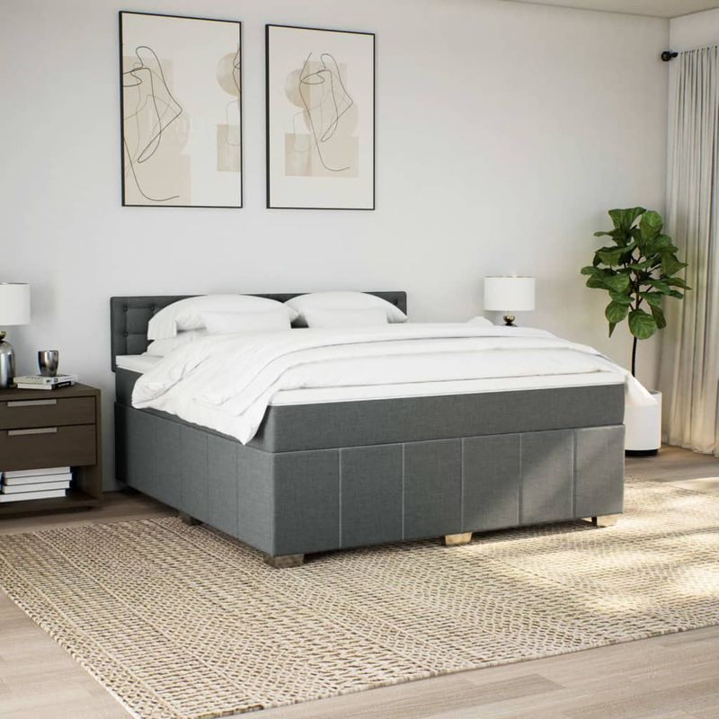 Casa si Gradina - Mobilier - Paturi si accesorii - Paturi - Pat box spring cu saltea, gri inchis, 180x200 cm, textil - Infinity.ro
