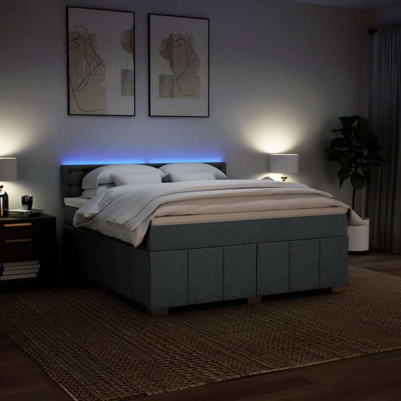 Casa si Gradina - Mobilier - Paturi si accesorii - Paturi - Pat box spring cu saltea, gri inchis, 180x200 cm, textil - Infinity.ro