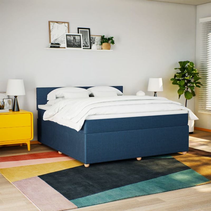 Casa si Gradina - Mobilier - Paturi si accesorii - Paturi - Pat box spring cu saltea, albastru, 180x200 cm, material textil - Infinity.ro