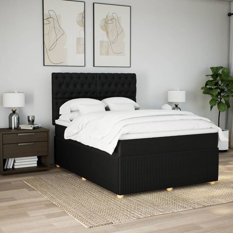 Casa si Gradina - Mobilier - Paturi si accesorii - Paturi - Pat box spring cu saltea, negru, 160x200 cm, textil - Infinity.ro