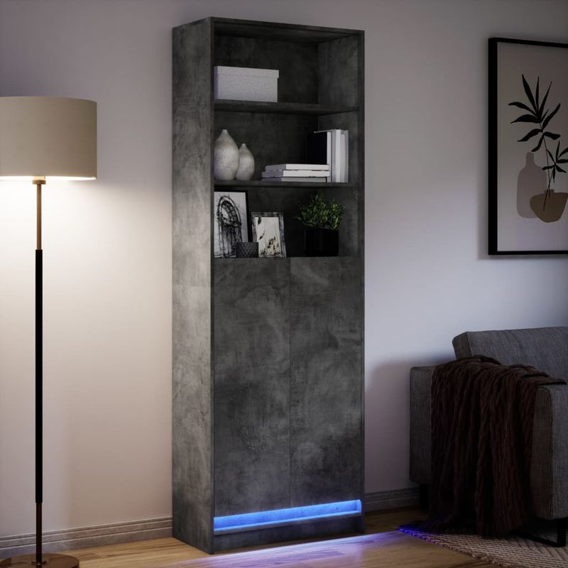 Casa si Gradina - Mobilier - Comode si corpuri - Corpuri bucatarie - Dulap inalt cu LED gri beton 69x32,5x200 cm lemn prelucrat - Infinity.ro